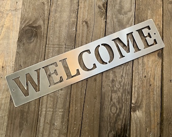 Horizontal Metal Welcome Sign: Rustic Wall Decor (4x20 inches)