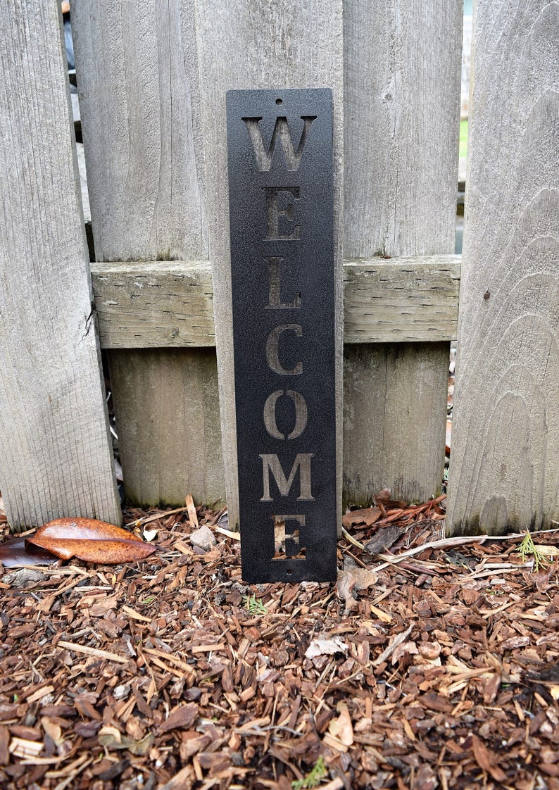 Vertical Metal Welcome Sign Metal Wall Art Monogram Metal ArtMetal Wall Decor Custom Metal SignsVintage Sign Hammered Black