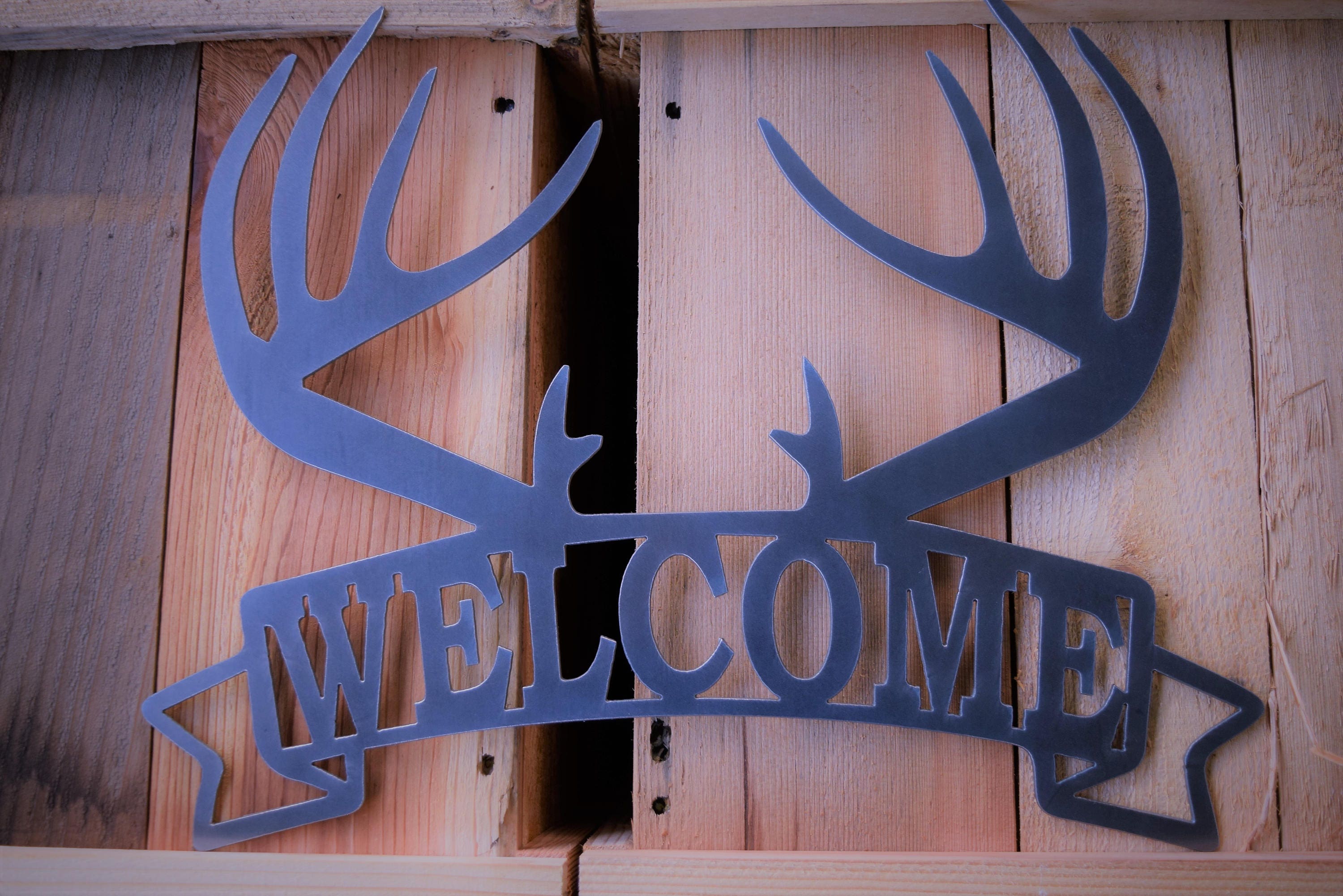 Metal Sign With Antlers Home Decor Hunting Sign Etsy