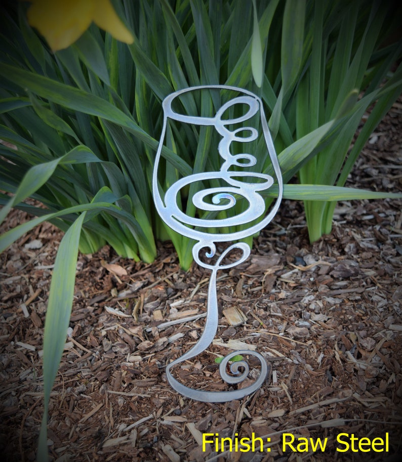 Fancy Metal Wine Glass Abstract Metal Wine Glass Swirly Wine Glass Vino Metal Wall Décor & Art Raw Steel