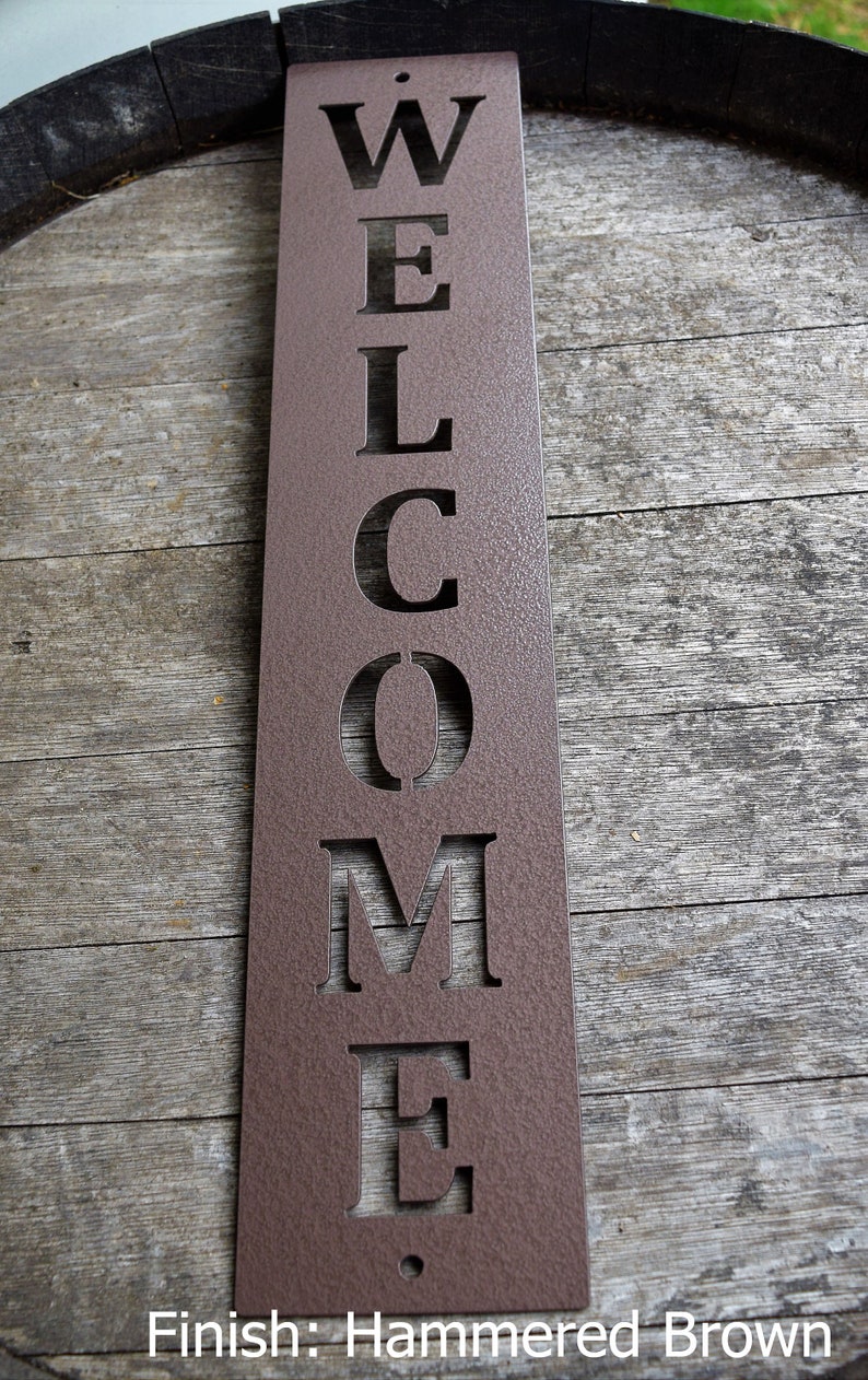 Vertical Metal Welcome Sign Metal Wall Art Monogram Metal ArtMetal Wall Decor Custom Metal SignsVintage Sign Hammered Brown