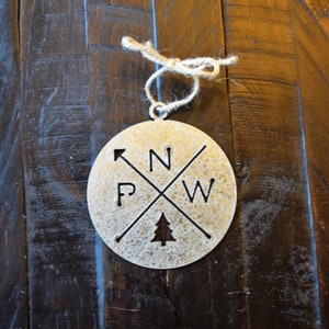 Pacific Northwest Ornament Galvanized | PNW Ornament | Outdoors Ornament | Christmas Ornament | Hiking Decor | Woods Decor | Forest Ornament