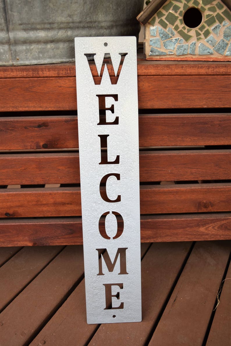 Vertical Metal Welcome Sign Metal Wall Art Monogram Metal ArtMetal Wall Decor Custom Metal SignsVintage Sign image 6