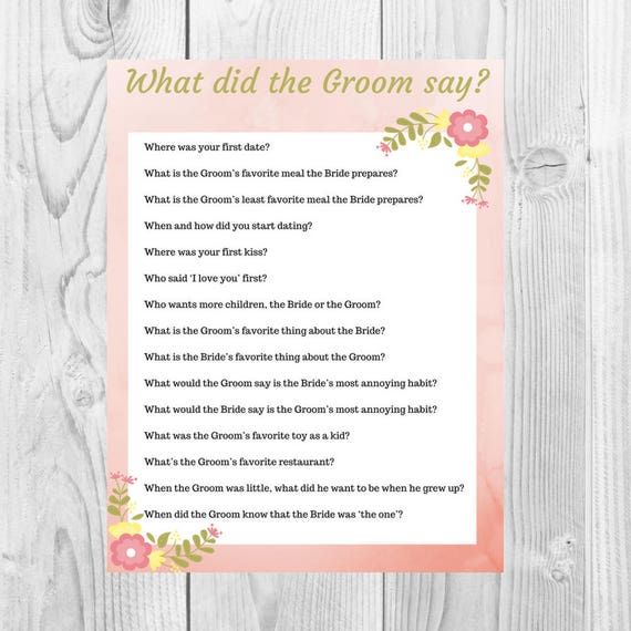 What did he say about his bride Bridal Shower Games What | Etsy