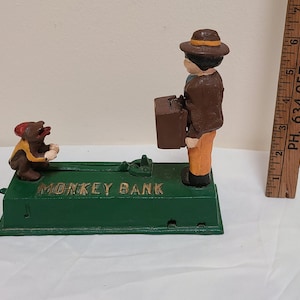 Vintage Jumping Monkey Cast Iron Mechanical Bank