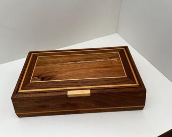 Blackwood and Huon Pine Contemporary Bevelled and Inlaid Timber Jewellery or Keepsake Box