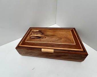 Blackwood and Huon Pine Contemporary Bevelled and Inlaid Timber Jewellery or Keepsake Box