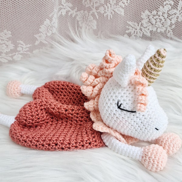 Crochet pattern cuddle cloth unicorn Nele, crochet unicorn, cuddle cloth for babies and toddlers, gifts for birth, PDF in German