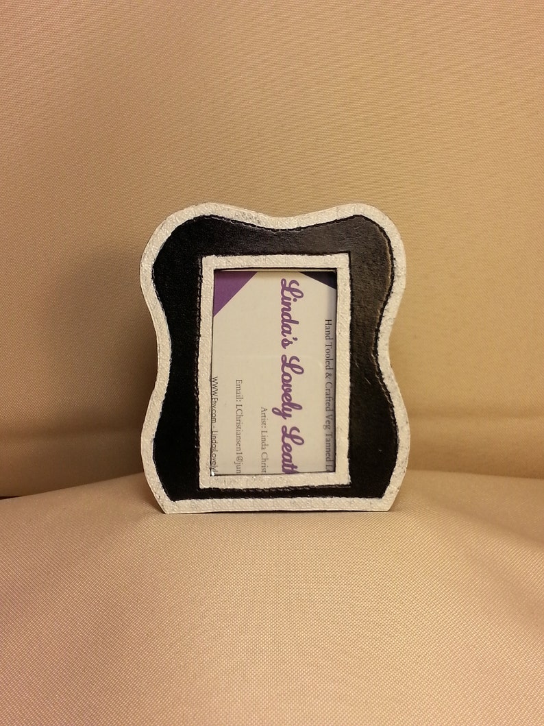 Stamped Black /& White Handmade Small Wallet Size Picture Frame Leather