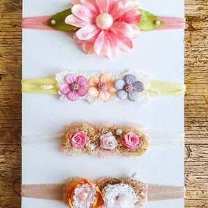 4x Newborn headband, baby photography headband, headband baby shoot, newborn props, girls headband, headband, Tieback, flowers, Christening.