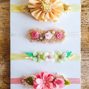 4x Newborn headband, baby photography headband, headband baby shoot, newborn props, girls headband, headband, Tieback, flowers, Christening.