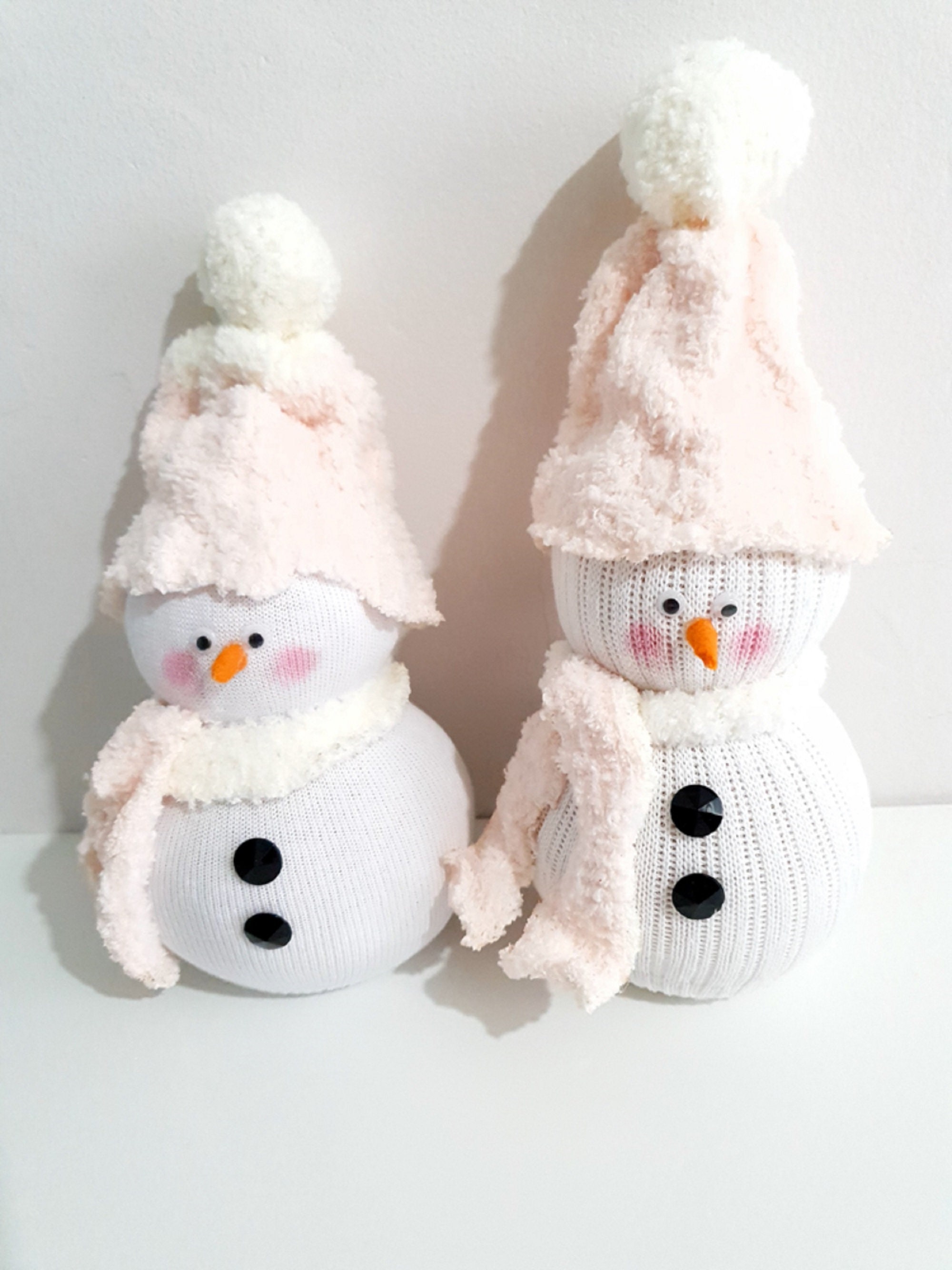 Handmade rice filled sock snowman Christmas ornament. Etsy