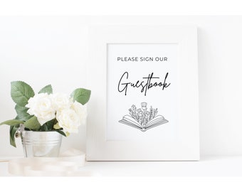 Wedding Guest book Sign, Printable Wedding Guestbook Sign, 5x7, Wedding Guest Book Sign, Floral Guest book Sign,