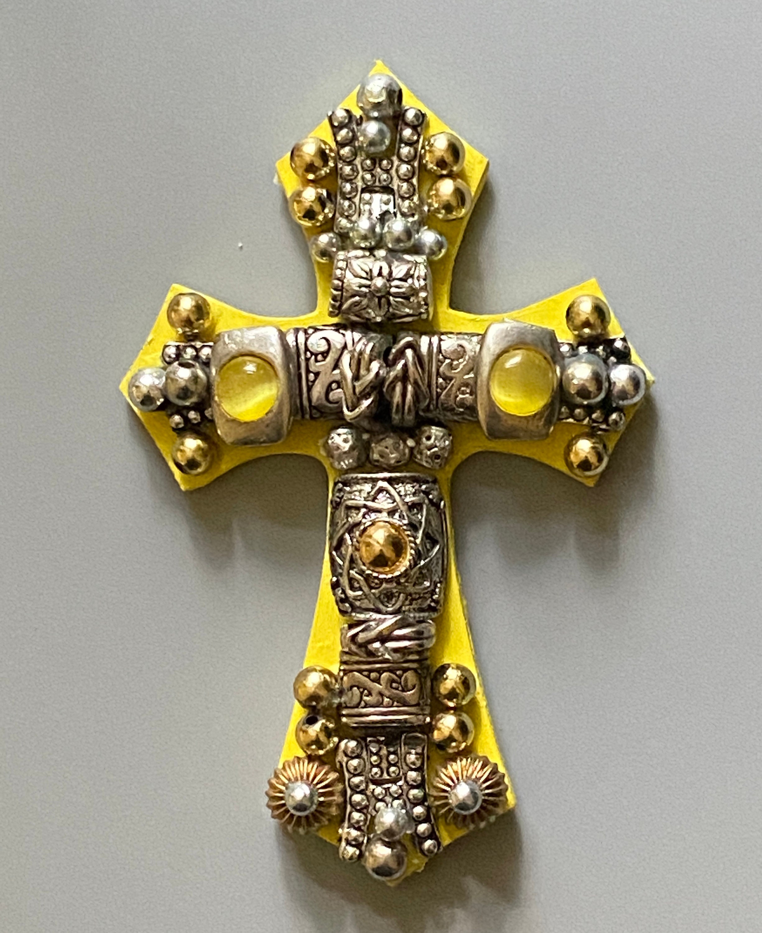 Bright yellow cross with abundant silver accents | Etsy