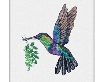 Cross Stitch Kit Rainbow bird art. 1227 with water-soluble canvas