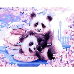 Paint by numbers kit JAPANESE PANDAS 40X50 CM H107 Framed
