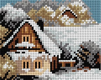 TAPESTRY LEINWAND Winter Cottage am See 15x15cm 2242D