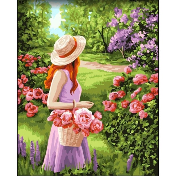 Paint by Numbers Kit Walk in the Garden 40X50 CM J053 Framed UK