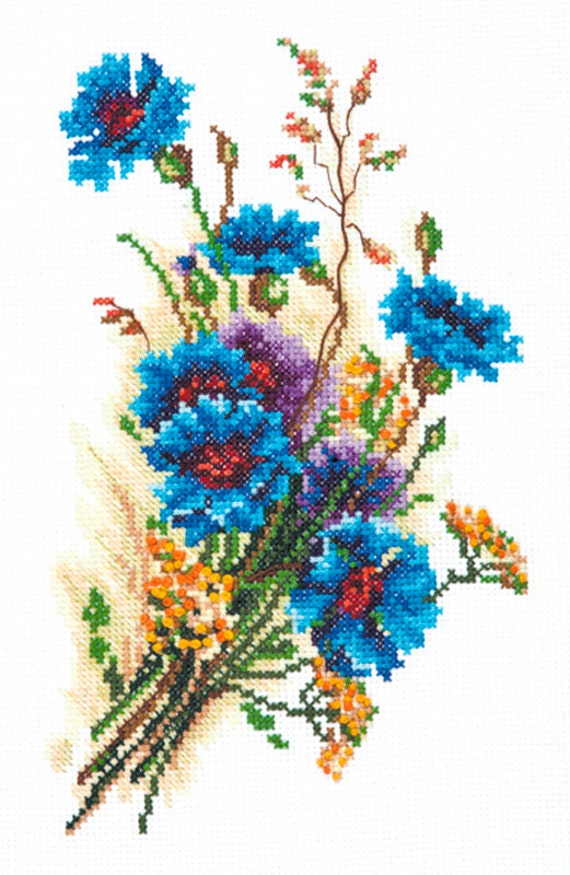 Cross Stitch Kit Cornflowers | Etsy