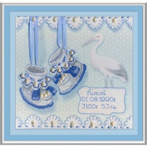 Cross stitch kit Baby Shoes Birth Sampler (Boy) RK-314
