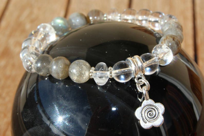 quartz labradorite bracelet on elastic wire image 1