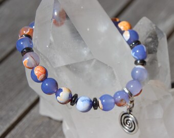 bracelet avec perles agate de feu orange et bleu