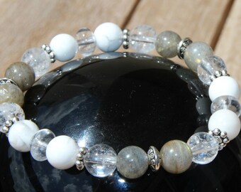 quartz labradorite on elastic bracelet