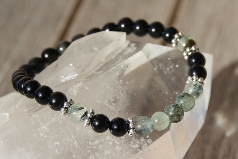 Obsidian bracelet celestial eye, prehnite image 1