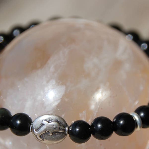 bracelet obsidienne perle argent dauphin