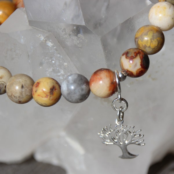 bracelet agate crazy lace ; arbre de vie argent