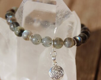 Labradorite bracelet charm flower of life