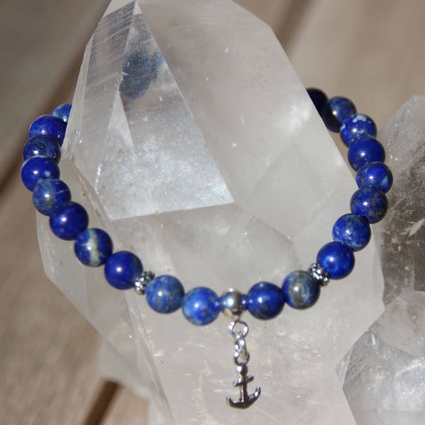 bracelet lapis breloque ancre marine