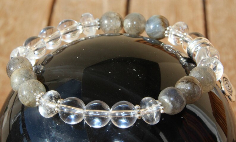 quartz labradorite bracelet on elastic wire image 2