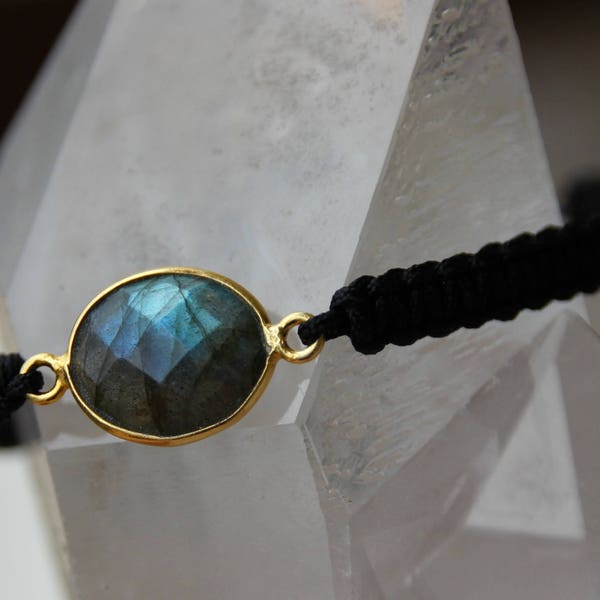 bracelet fil nylon connecteur labradorite ovale