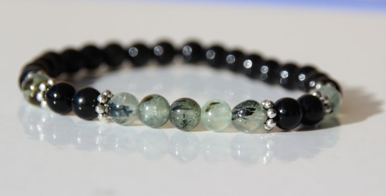 Obsidian bracelet celestial eye, prehnite image 4