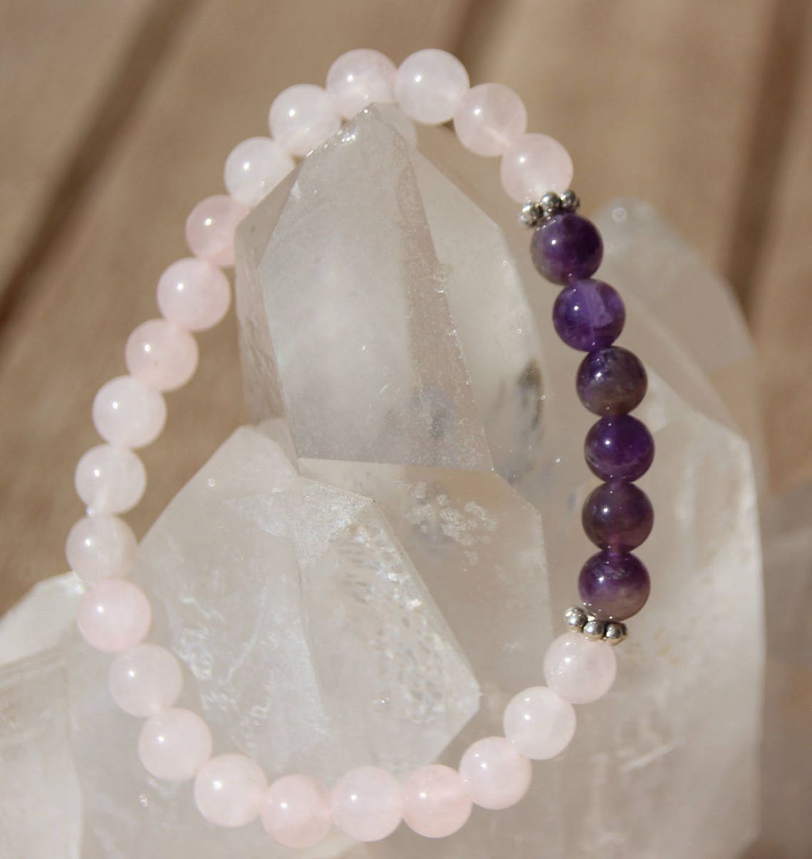 Bracelet Perles Opale Rose Et Améthyste 8mm - Fabriqué En France, Marque A Bijoux