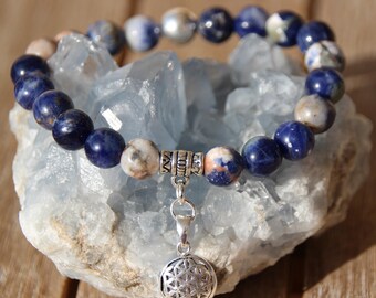 bracelet sodalite calcite charm flower of life