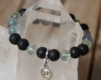 bracelet beads washes, fluorite pearl, fluorine pearl, charm yin yang, lava, bracelet lava