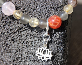 rose quartz bracelet; fire agate; black moonstone;quartz