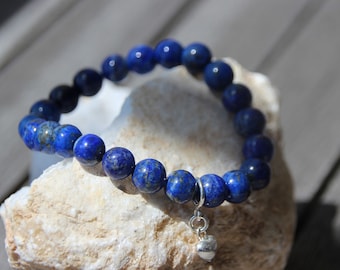 bracelet  lapis lazuli ; breloque coeur argent