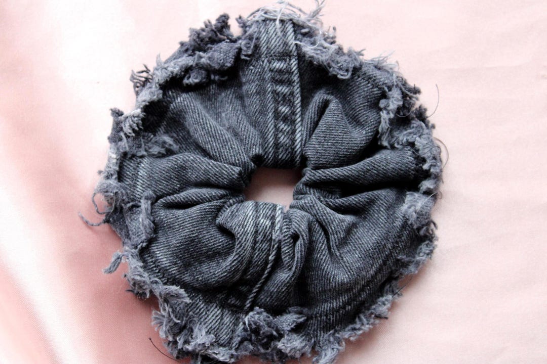 Upcycled Black Denim Scrunchie - Etsy Japan