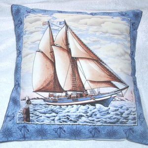 yacht sailing on a calm sea cushion pillow image 1