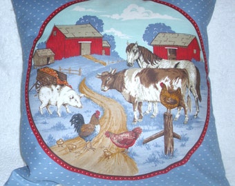 On the farm animals in field cushion pillow