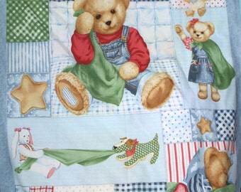 Blue Jeans Teddy Blankie Bear cot quilt (daisy kingdom)