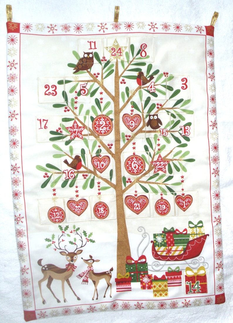 Fabric ADVENT CALENDAR Deer under a Christmas Tree Advent Etsy