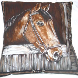 Handmade Chestnut Horse Cushion: Equestrian Decor Pillow