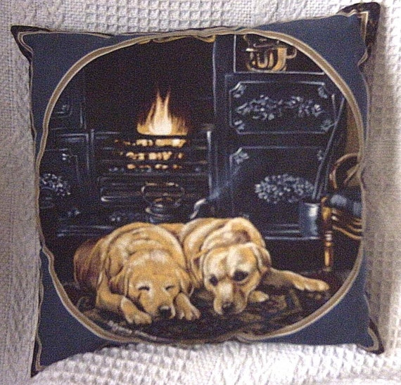 cushionTwo golden Labradors resting in the kitchen cushion pillow