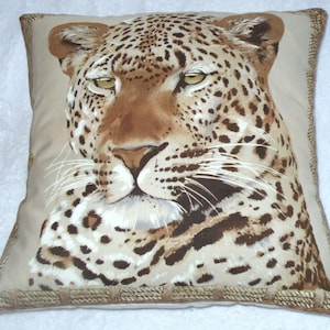 On Safari  magnificent Leopard facing front cushion pillow