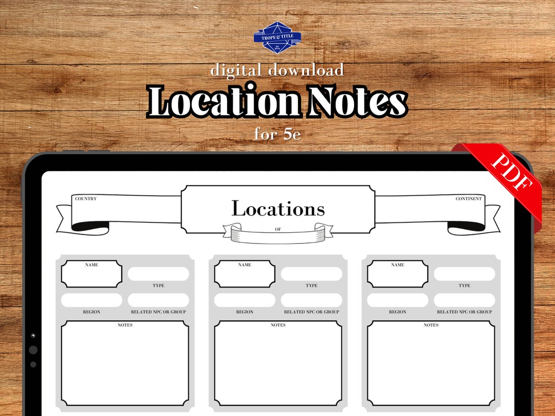 Dungeons &amp; Dragons 5e Printable Notebook Pages: Location Notes - Etsy