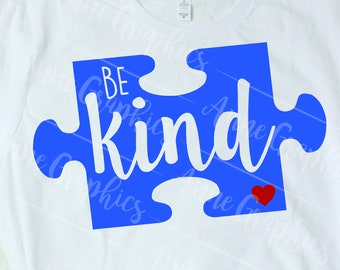 Autism Awareness Blue Puzzle Piece, Be Kind PNG File Instant Download Digital File Sublimation Graphic For Tshirt Mugs Totes